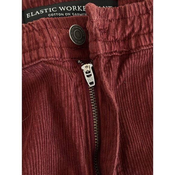 COTTON:ON Elastic Worker Pant Men S/P Burgundy Corduroy Relaxed Casual Style - Picture 13 of 16